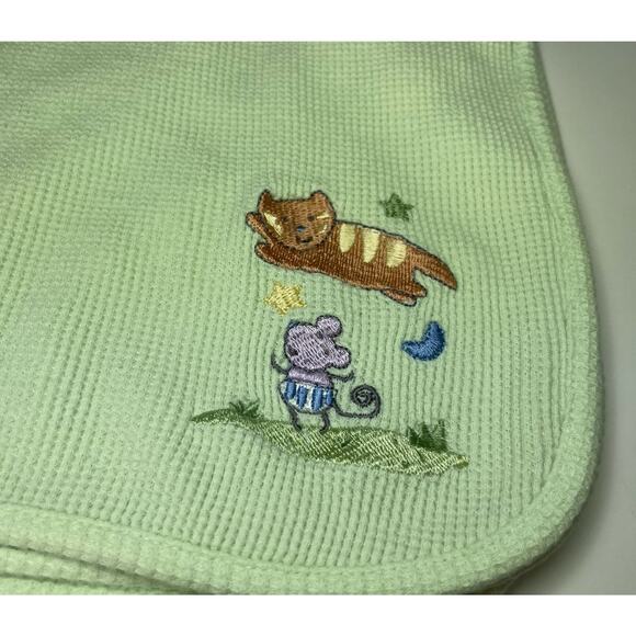 Circo Target Green Thermal Waffle Weave Knit Baby Blanket Cat Mouse *READ* - Picture 4 of 12